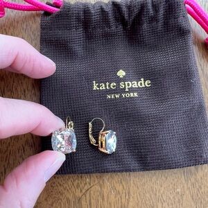 Kate Spade Earrings - Gold with Square Cut, Clear Crystals